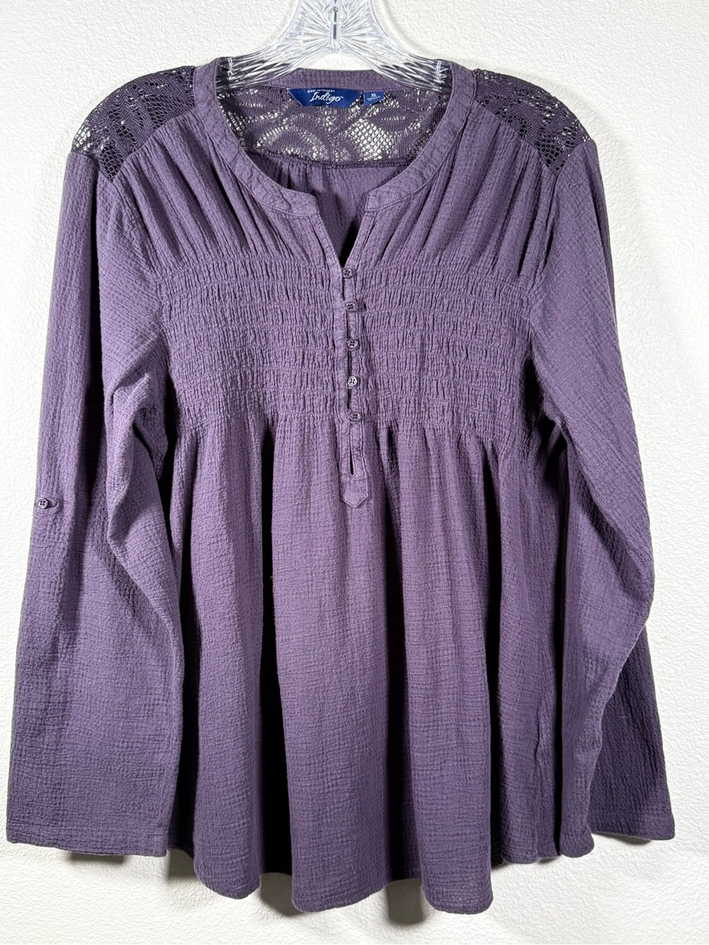 Great Northwest Indigo Women’s XL Smocked Peasant Top in Purple